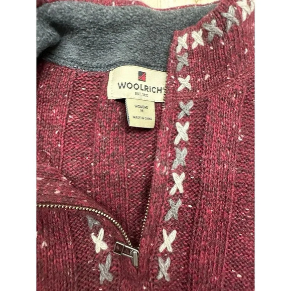 Woolrich 1/4 Zip Women’s Medium Ruby Heather Ramie Wool Blend Outdoor  M - Picture 3 of 6